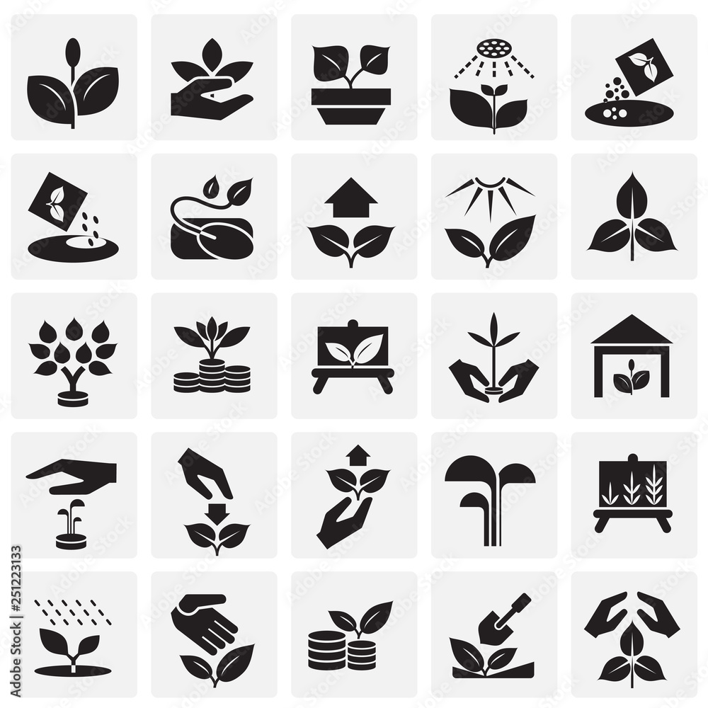 Grow icons set on squares background for graphic and web design, Modern simple vector sign. Internet concept. Trendy symbol for website design web button or mobile app