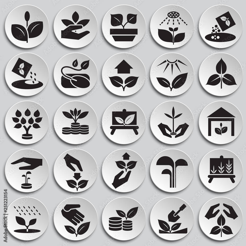 Grow icons set on plates background for graphic and web design, Modern simple vector sign. Internet concept. Trendy symbol for website design web button or mobile app