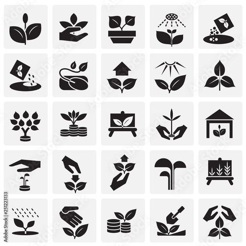 Grow icons set on squares background for graphic and web design, Modern simple vector sign. Internet concept. Trendy symbol for website design web button or mobile app