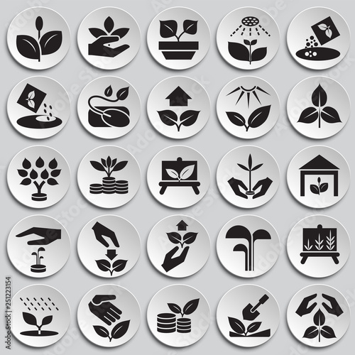 Grow icons set on plates background for graphic and web design, Modern simple vector sign. Internet concept. Trendy symbol for website design web button or mobile app