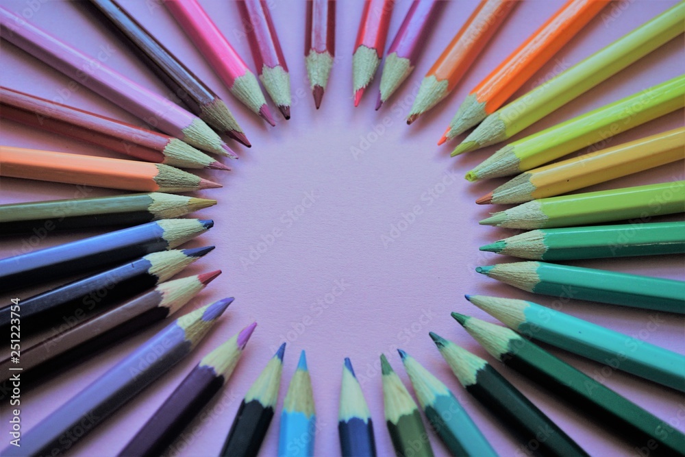 color pencils on white background