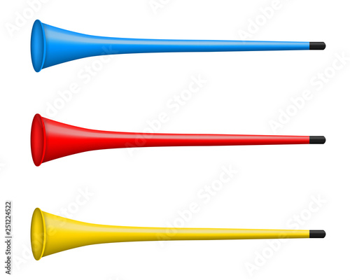 Creative vector illustration of vuvuzela trumpet, pipe, bugle for soccer, football fan isolated on transparent background. Art design abstract concept graphic sport play element