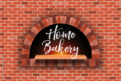 Creative vector illustration of stone brick, pizza firewood oven with fire isolated on transparent background. Art design home bakery. Abstract concept graphic pizzeria restaurant, bread shop element