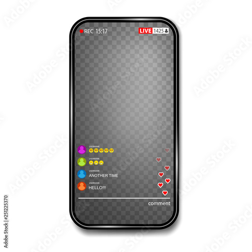 Creative vector illustration of streaming live video on smartphone isolated on transparent background. Art design social media webcast template. Abstract concept graphic element
