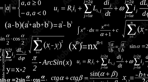 Creative vector illustration of math equation, mathematical, arithmetic, physics formulas background. Art design screen, blackboard template. Abstract concept graphic element