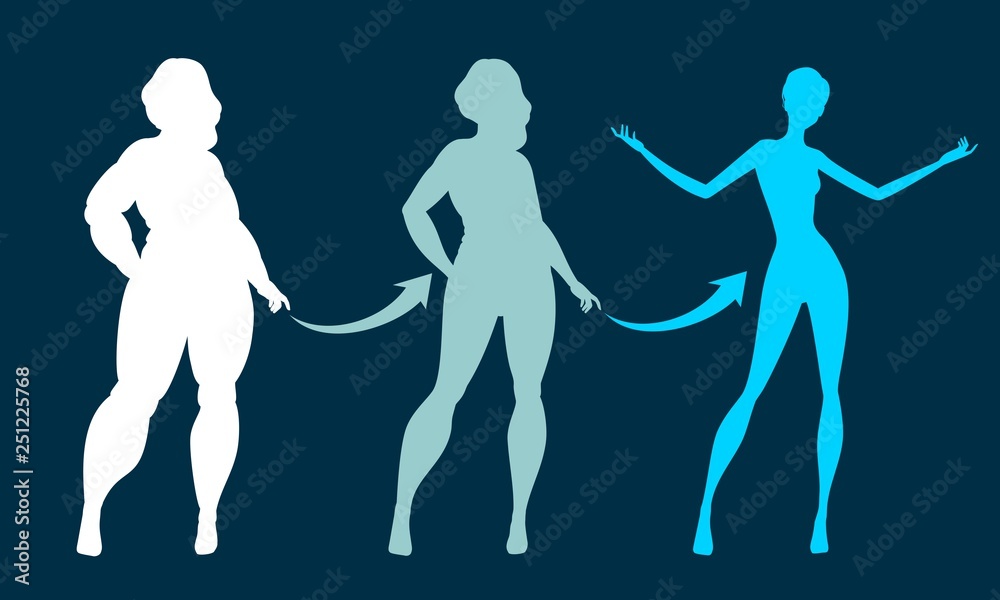 Woman silhouettes before and after diet vector illustration Woman silhouettes before and after diet vector illustration
