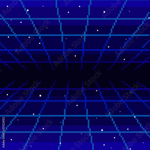 Vector pixel art of 80s Retro sci-Fi background. Pixel art background. 8bit