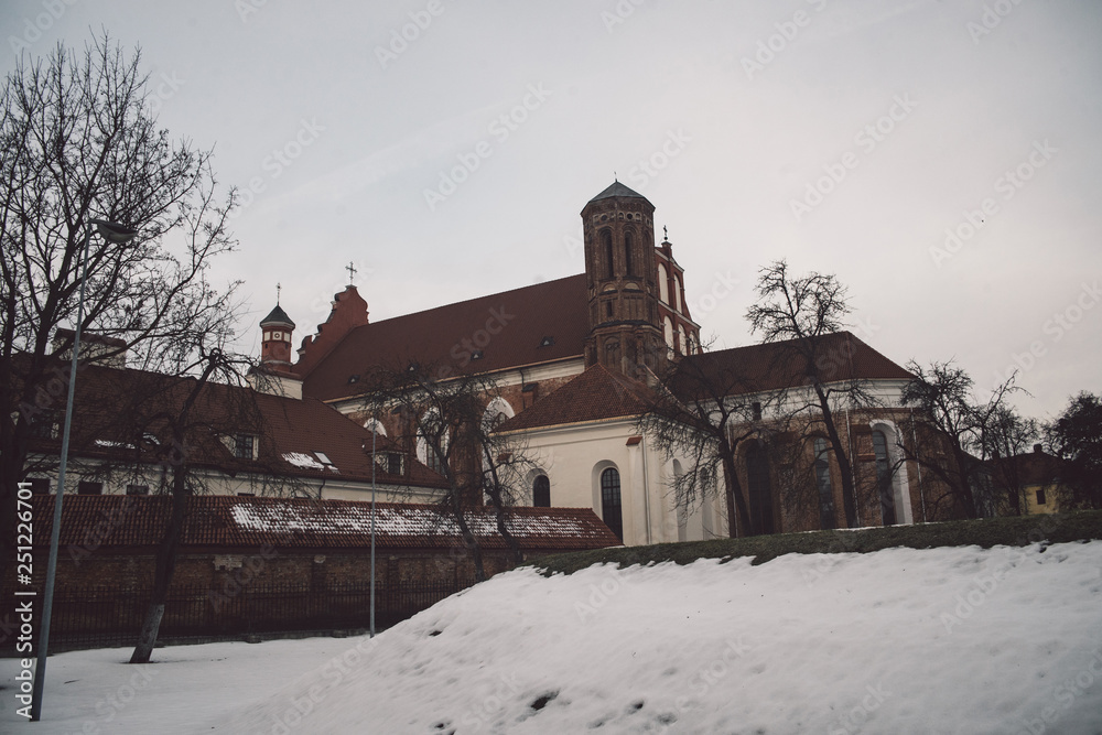 St. Anne's Church and Bernardine Monastery in Vilnius, Lithuania. Tourism at winter season