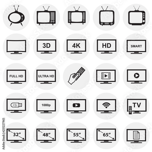 TV icons set on circles background for graphic and web design, Modern simple vector sign. Internet concept. Trendy symbol for website design web button or mobile app