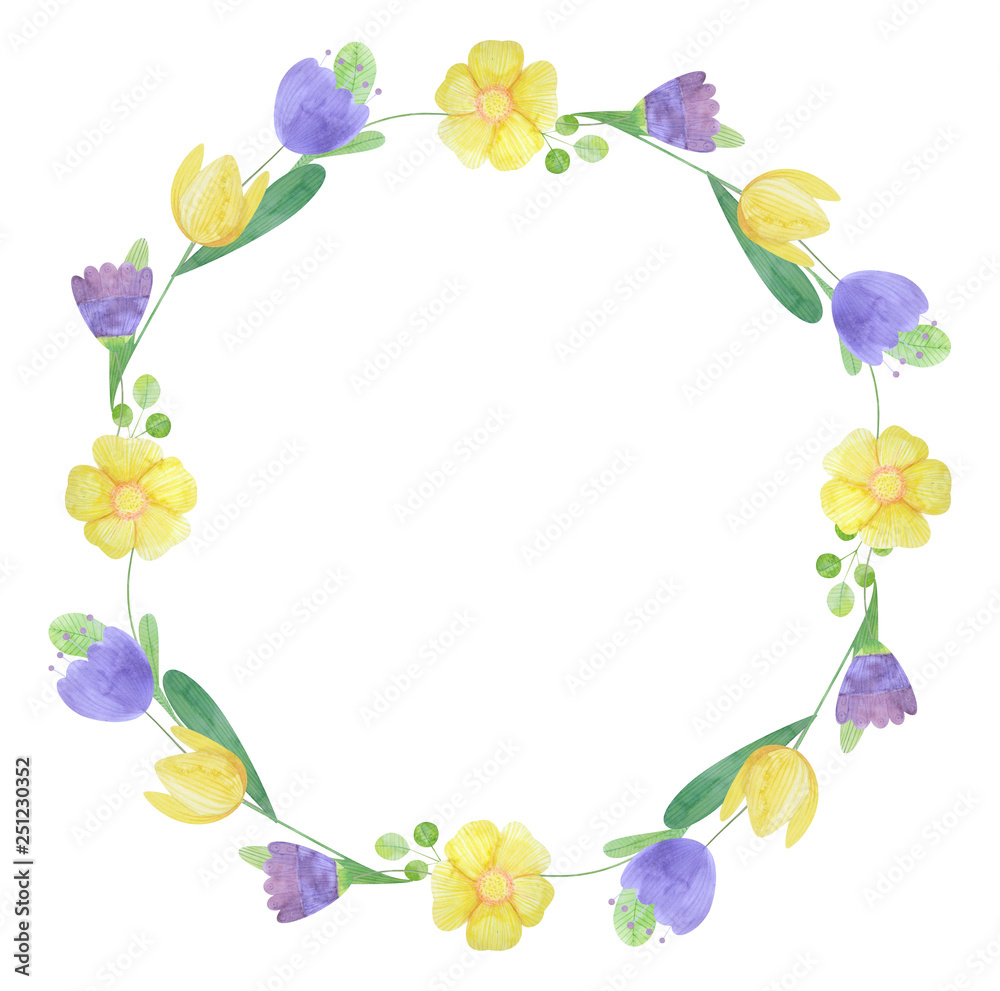 hand drawn watercolor frame of stylized flowers hand drawn watercolor frame of stylized flowers