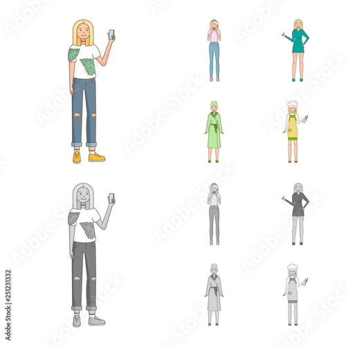 Vector design of posture and mood sign. Set of posture and female stock vector illustration.