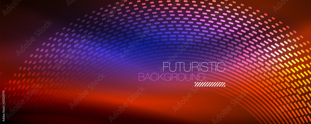 Obraz premium Glowing light particles in dark neon space, magic glow shiny abstract background