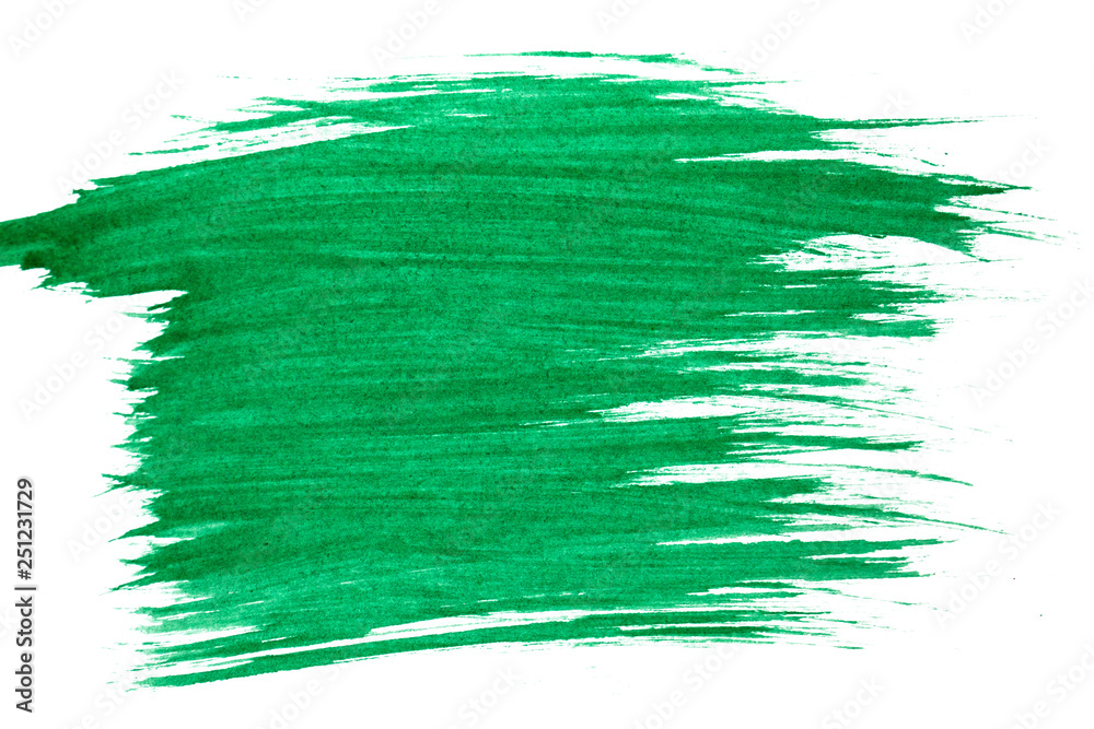 Abstract watercolor spot on white textured paper. Isolated. Hand-drawn background. Aquarelle brush stains on paper. For design, web, card, text, decoration, surfaces. Green color. Grass.