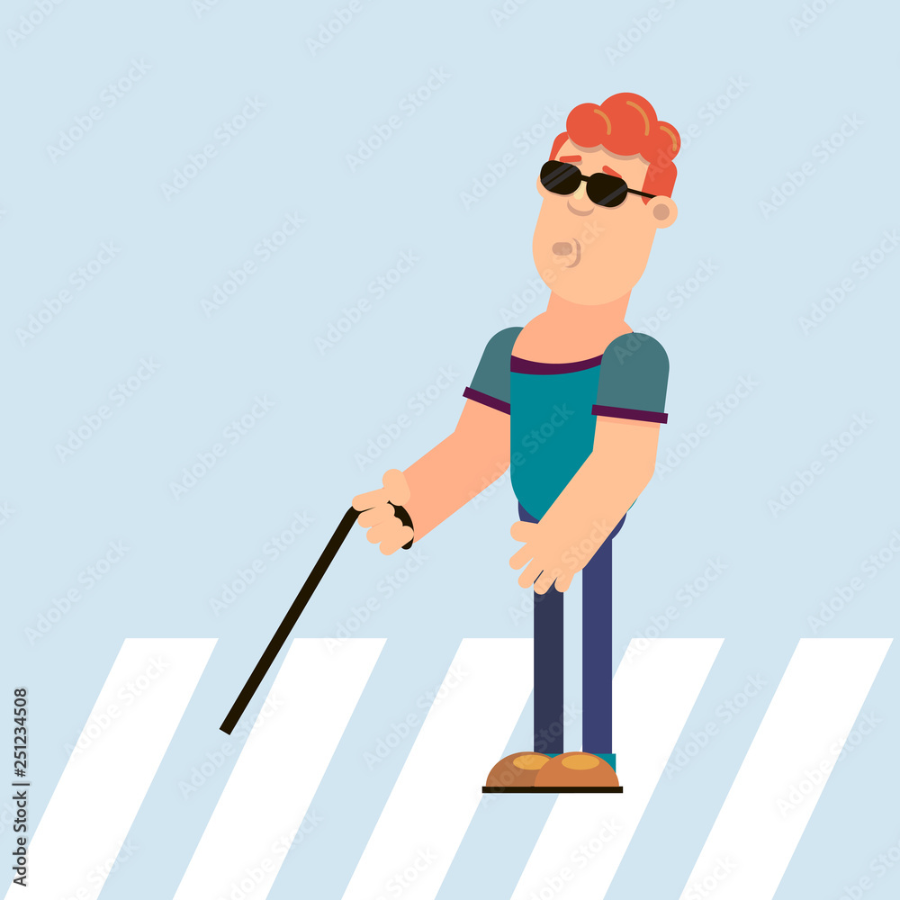 Fototapeta premium blind guy on a pedestrian crossing