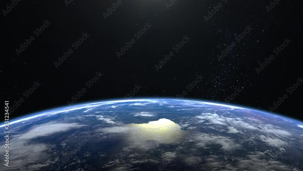 Earth from space. The camera is approaching Earth. No sun in the frame. Stars twinkle. 4K. Sunrise. The earth slowly rotates. Realistic atmosphere. 3D Volumetric clouds. Earth from space. The camera is approaching Earth. No sun in the frame. Stars twinkle. 4K. Sunrise. The earth slowly rotates. Realistic atmosphere. 3D Volumetric clouds.