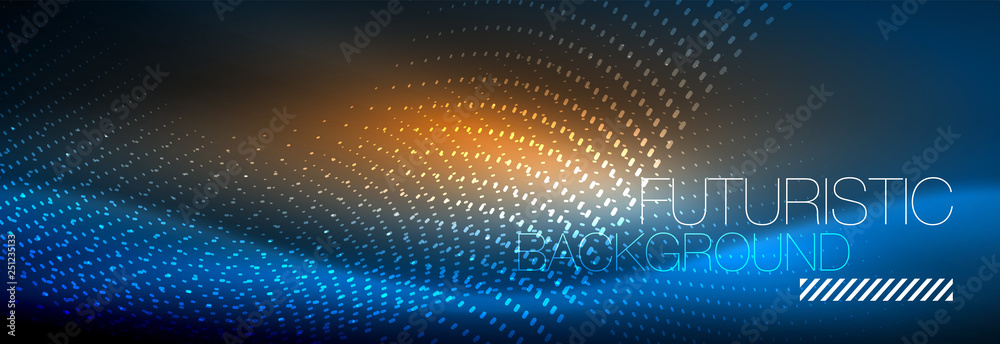 Glowing abstract wave on dark, shiny motion, magic space light. Vector techno abstract background Glowing abstract wave on dark, shiny motion, magic space light. Vector techno abstract background