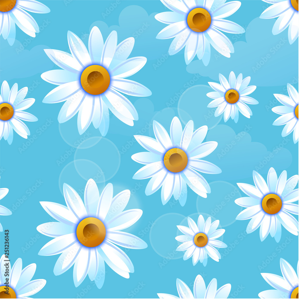 Chamomile white, spring or summer flowers. Seamless pattern. Vector illustration EPS10 Chamomile white, spring or summer flowers. Seamless pattern. Vector illustration EPS10