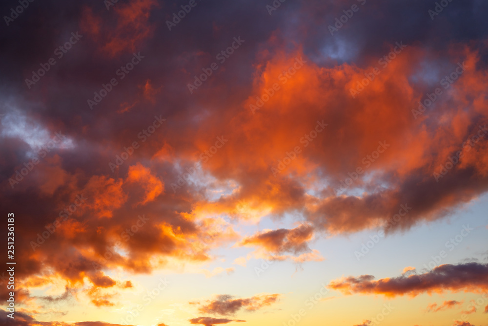 Beautiful fiery sunset. Colorful sky as background