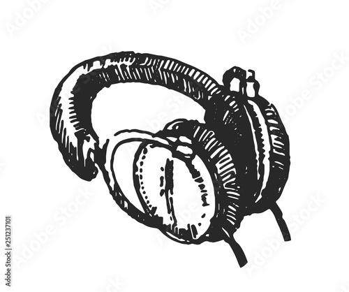 Vector illustration concept of Headphones hand drown illustration on white background