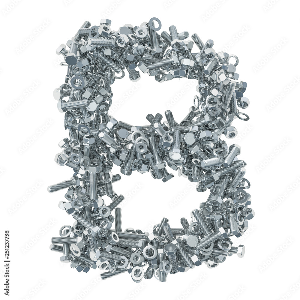 Alphabet letter B from bolts, nuts and washers. 3D rendering Alphabet letter B from bolts, nuts and washers. 3D rendering