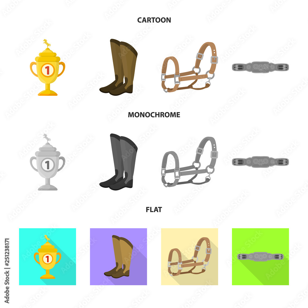 Vector illustration of equipment and riding sign. Set of equipment and competition vector icon for stock.