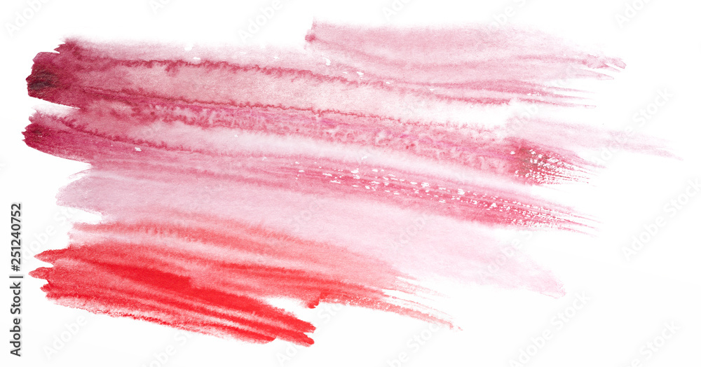Red hand drawn watercolor element Wet brush painted striped abstract vector paper texture illustration. Design artistic card, banner, print, element