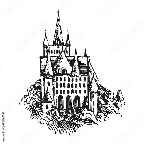 Authentic Castle tower hand drawn vector silhouette illustration