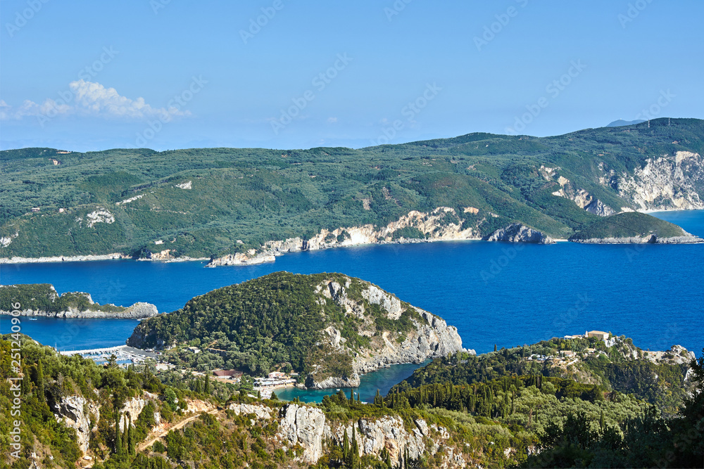 view to peninsula and bay at Corfu island, Greece..