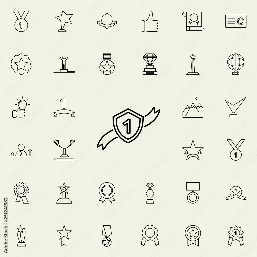 shield first with ribbon icon. Succes and awards icons universal set for web and mobile shield first with ribbon icon. Succes and awards icons universal set for web and mobile