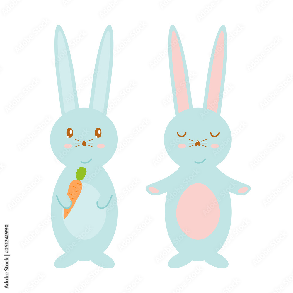 Fototapeta premium Happy Easter Bunnies Vector illustration. Cute Rabbits cartoon character vector