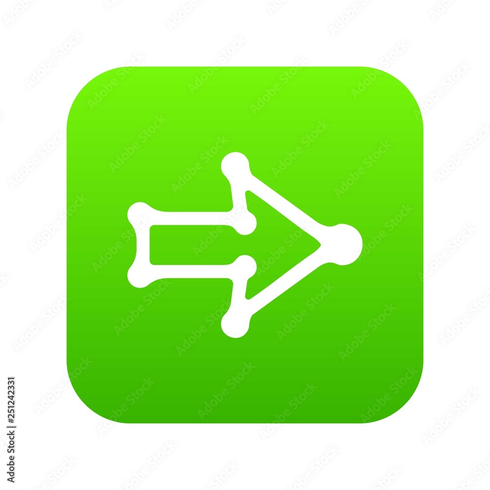 Right arrow with thick contour icon green vector isolated on white background