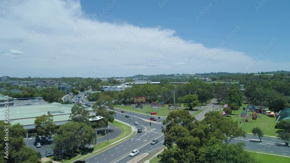 Slow rise above busy road intersection at Campbelltown suburb in Sydney, Australia Slow rise above busy road intersection at Campbelltown suburb in Sydney, Australia