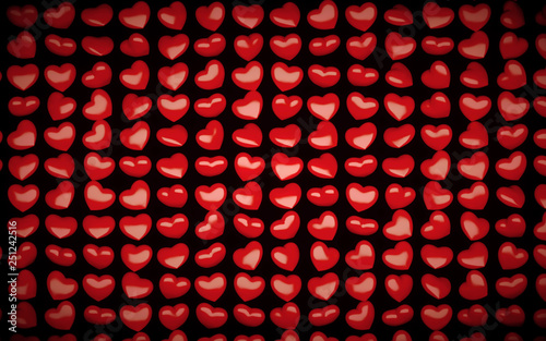 Holiday Valentine's day seamless pattern with 3D red hearts on a black background