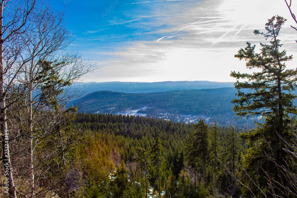 View from Ahrensklint over Harz Mountains in Germany