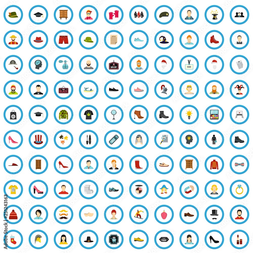 100 clothing school icons set in flat style for any design vector illustration