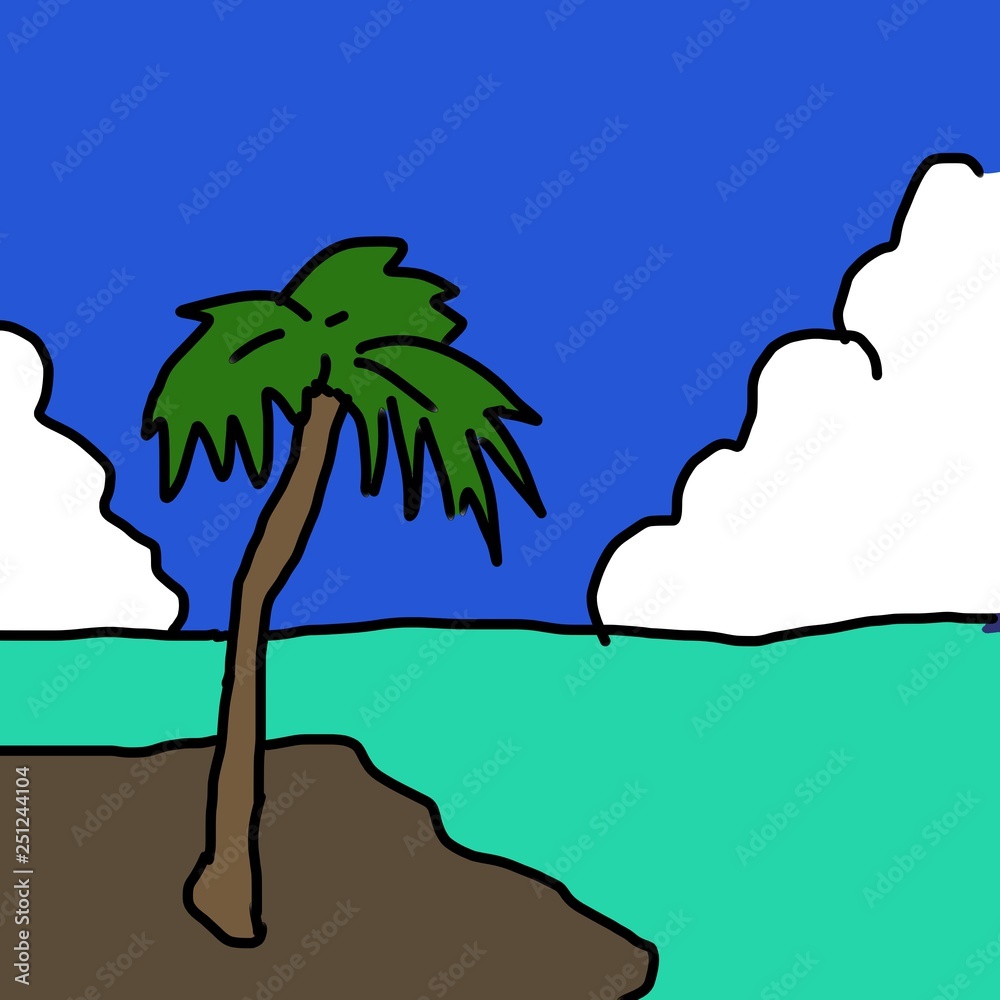 南国の海 ヤシの木のイラスト Stock Illustration Adobe Stock