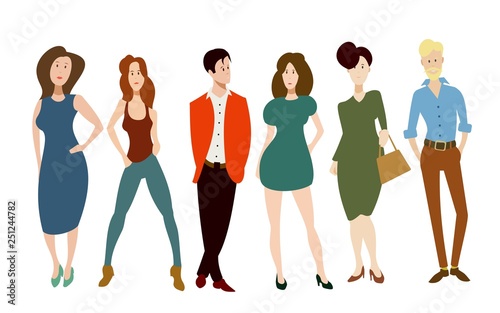 people of different sexes standing in different poses in full growth set