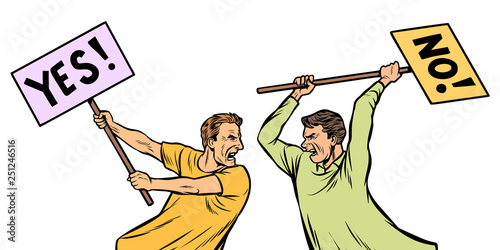 hate in politics. poster yes and no. rally