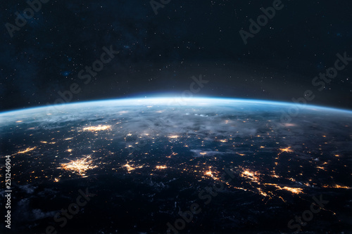 Planet Earth in the night. Space at the horizon. Elements of this image furnished by NASA
