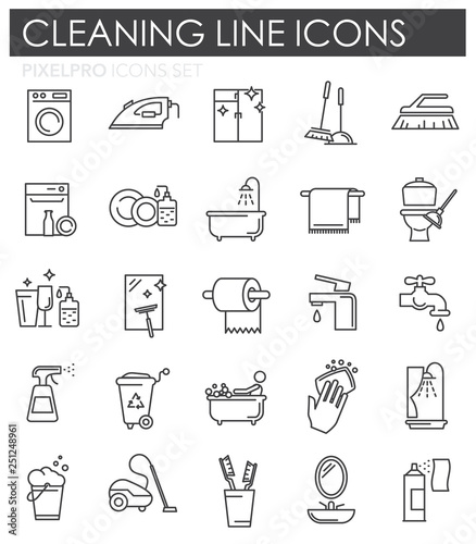 Cleaning icon set on white background for graphic and web design, Modern simple vector sign. Internet concept. Trendy symbol for website design web button or mobile app