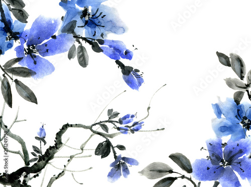Fototapeta Naklejka Na Ścianę i Meble -  Watercolor blossom tree