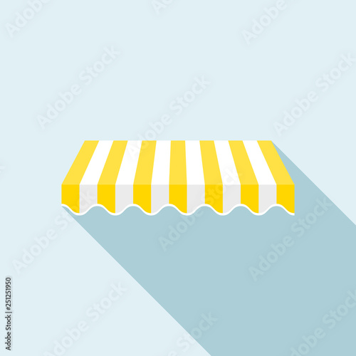 Yellow striped tent icon. Flat illustration of yellow striped tent vector icon for web design
