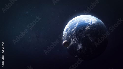 Fototapeta Naklejka Na Ścianę i Meble -  Earth and Moon in the space. Deep space. Elements of this image furnished by NASA Категория Наука