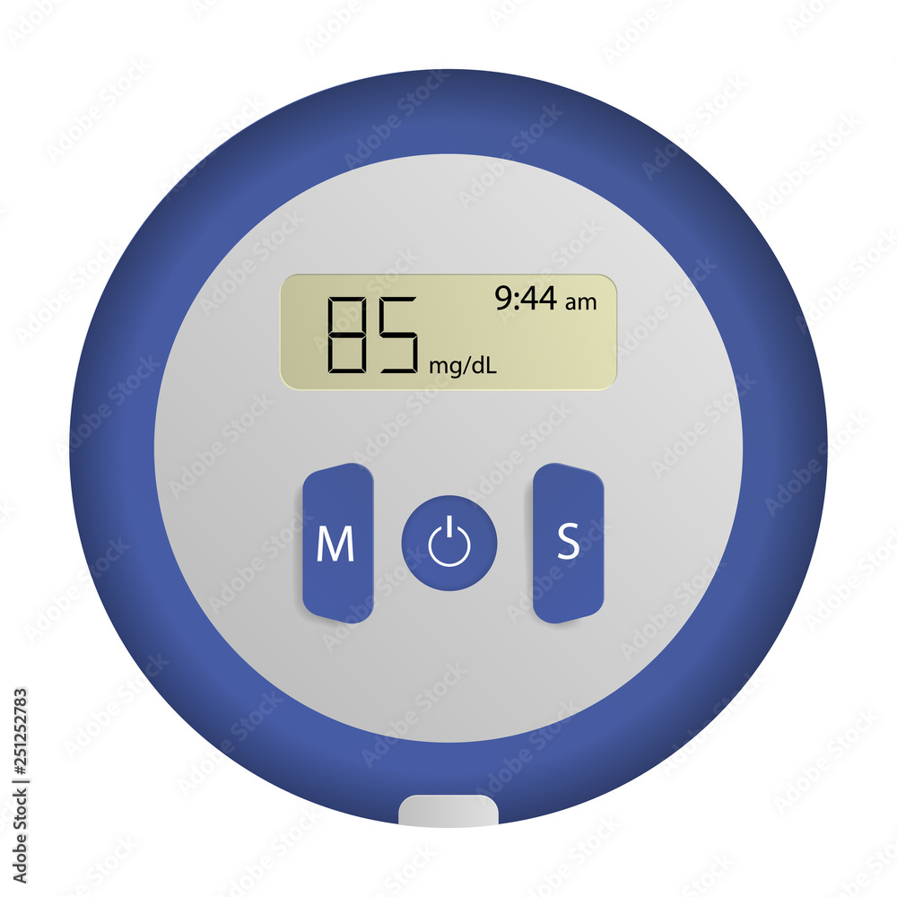 Round glucose meter icon. Realistic illustration of round glucose meter vector icon for web design isolated on white background Round glucose meter icon. Realistic illustration of round glucose meter vector icon for web design isolated on white background