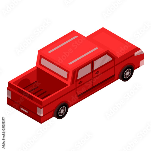 Red pickup car icon. Isometric of red pickup car vector icon for web design isolated on white background
