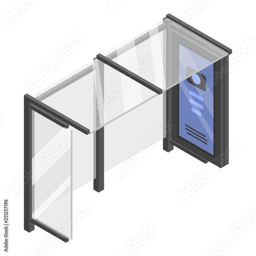 Glass bus stop icon. Isometric of glass bus stop vector icon for web design isolated on white background