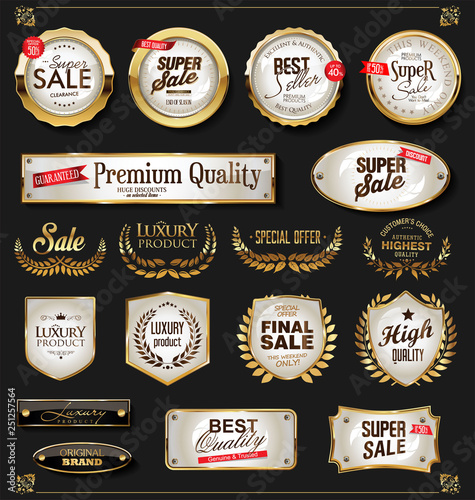 Retro vintage shiny golden labels vector collection