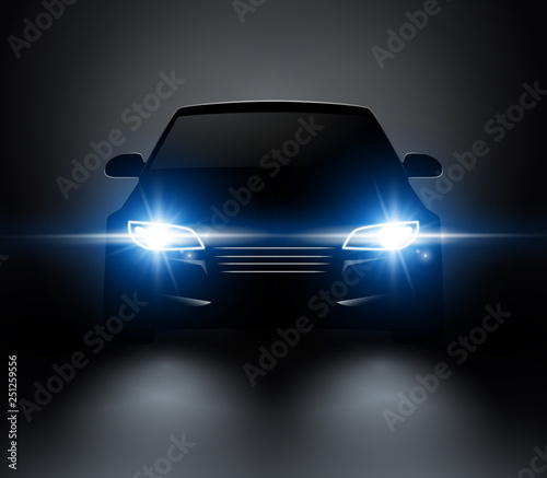 Fotografie Car lights realistic front silhouette view