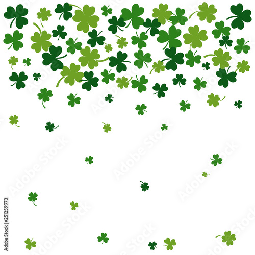 Falling green clover leaves isolated on white background. Vector illustration