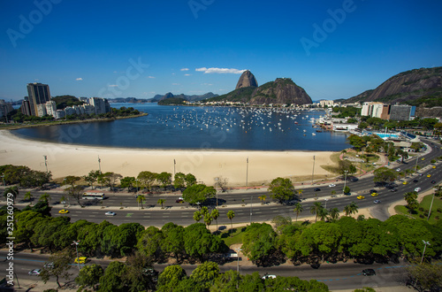 Exotic mountains. Famous mountains. Mountain of the Sugar Loaf in Rio de Janeiro, Brazil South America. Panoramic view of boats and yachts in the marina. 